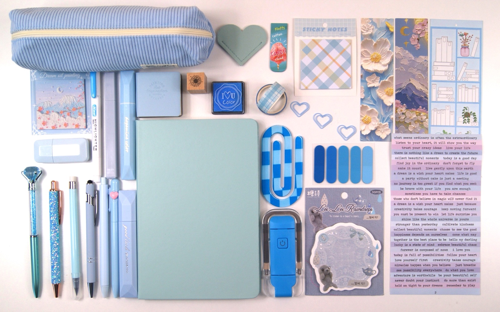 Signature Collection in Blue with the full colour-coordinated stationery set laid out on a pale background